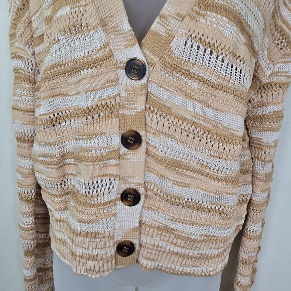 Veronica Beard Goliad Cardigan Women's XS Tan Cream Open Knit Stripe Casual Boho - Picture 3 of 15
